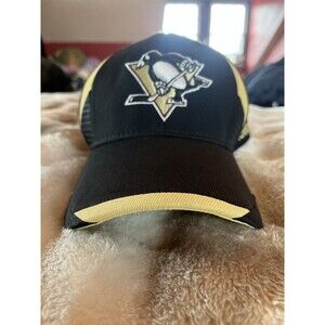 Pittsburgh Penguins Reebok Faceoff NHL L/XL Fitted Hat Cap Black Yellow Gold